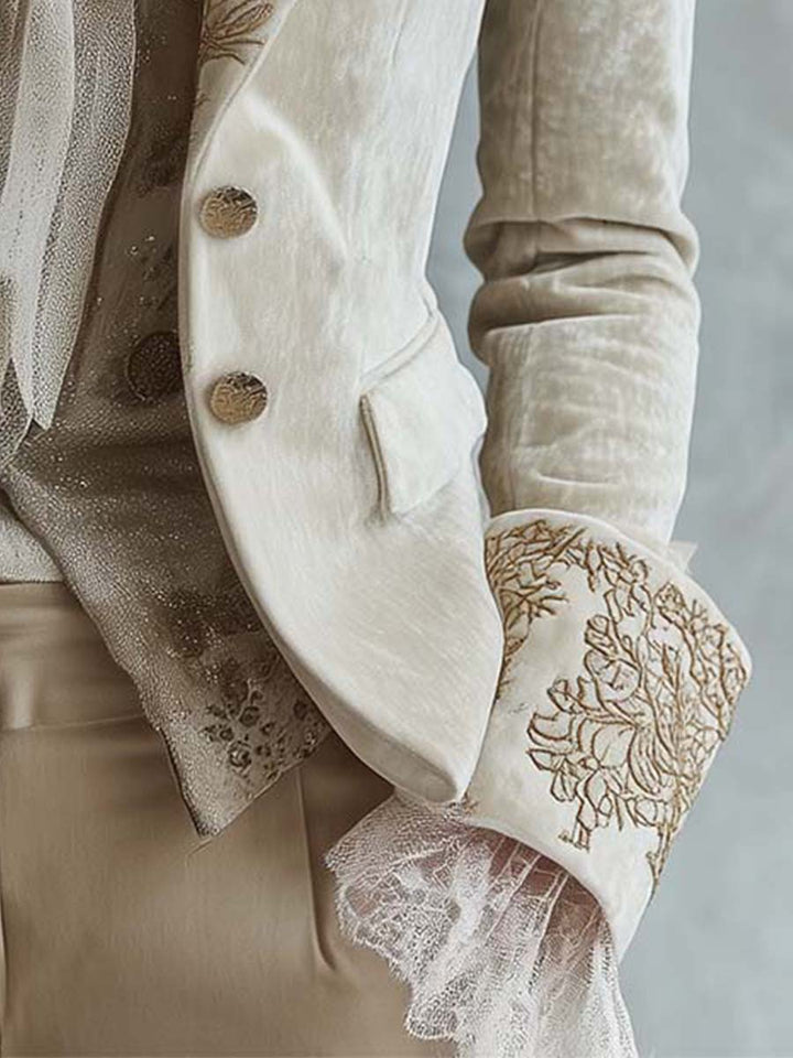 Cordelia | Ivory Embroidered Tailored Blazer