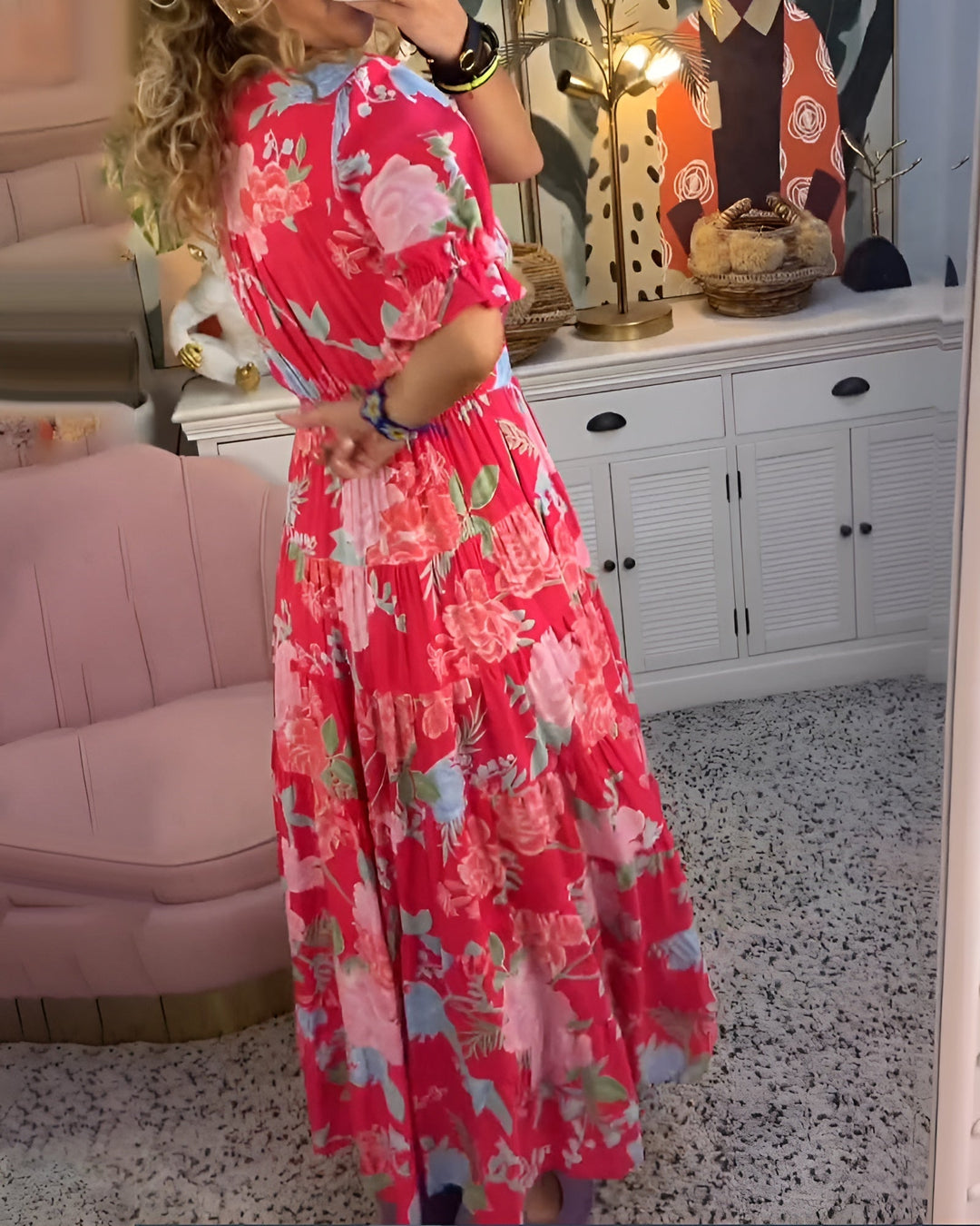 Carine | V-Neck Floral Print Dress with Pocket