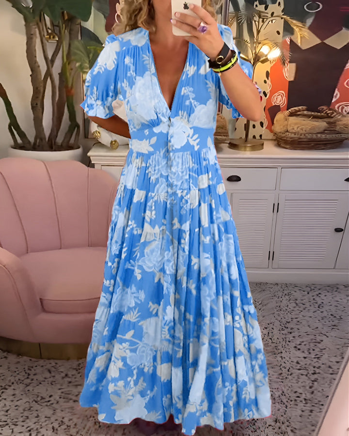 Carine | V-Neck Floral Print Dress with Pocket