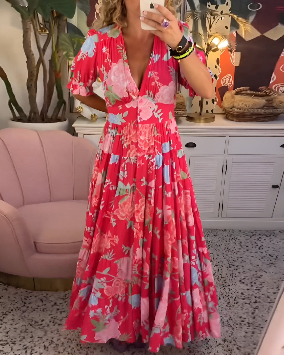 Carine | V-Neck Floral Print Dress with Pocket
