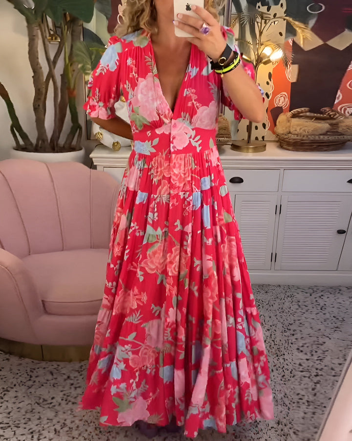 Carine | V-Neck Floral Print Dress with Pocket