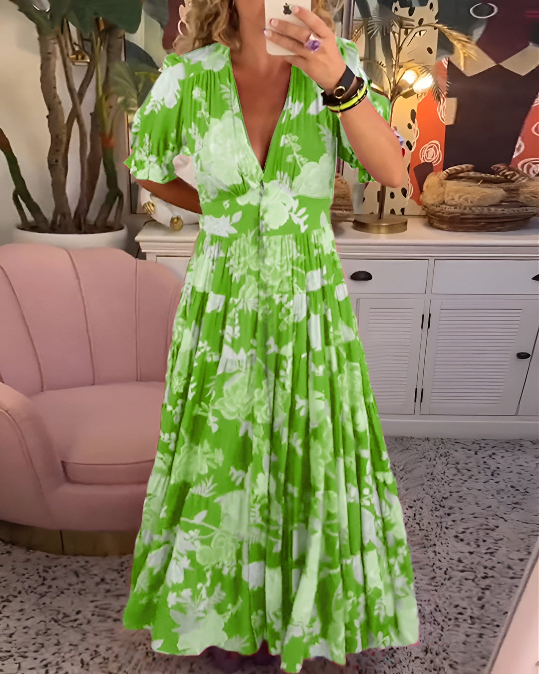 Carine | V-Neck Floral Print Dress with Pocket
