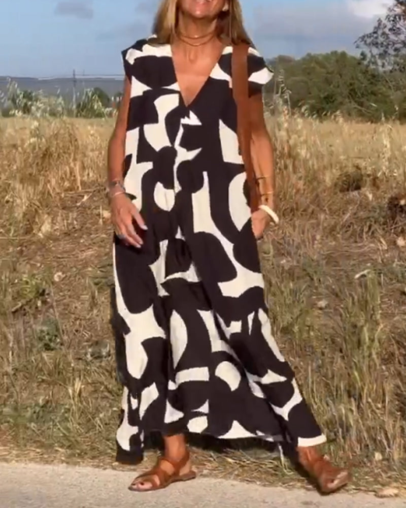 SITA – Printed Dress with V-Neckline