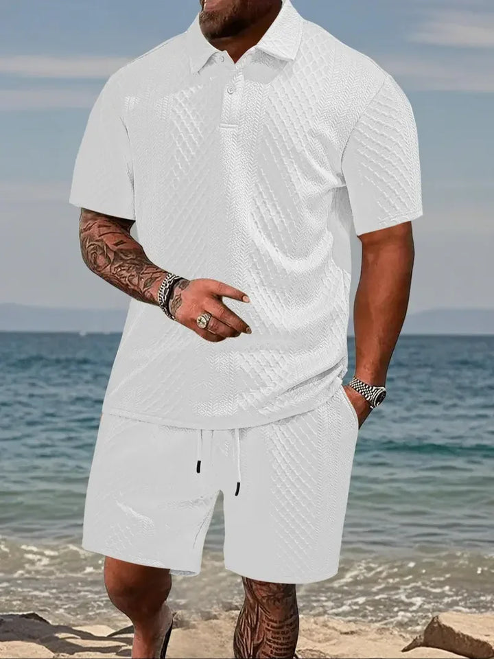 Men's Two-Piece Summer Outfit: Solid Polo & Drawstring Shorts, Cozy Breathable for Daily Wear