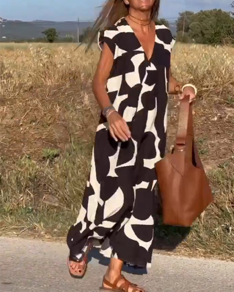 SITA – Printed Dress with V-Neckline