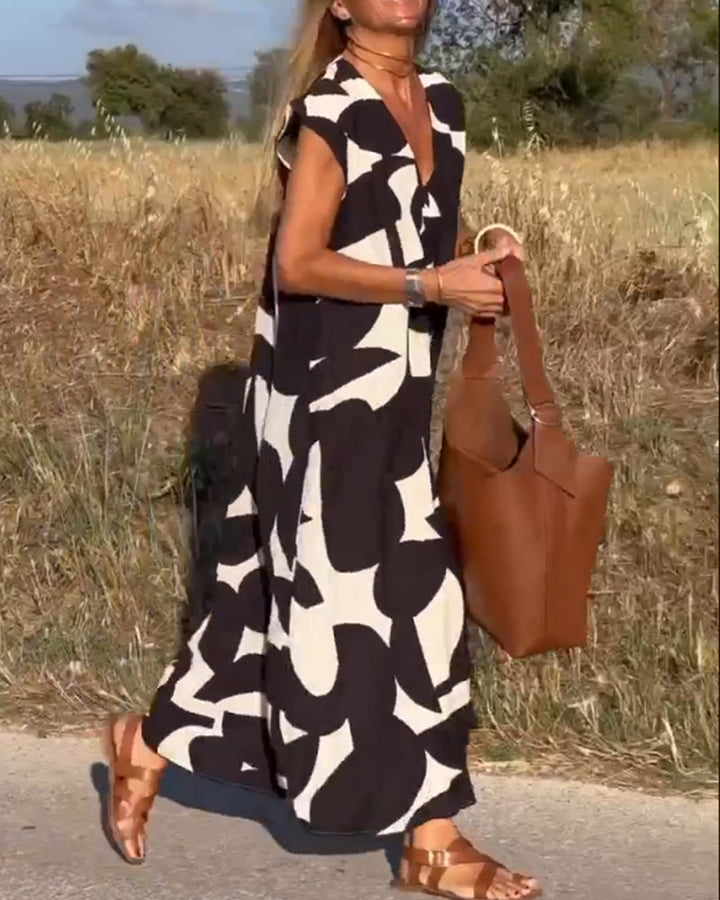 SITA – Printed Dress with V-Neckline