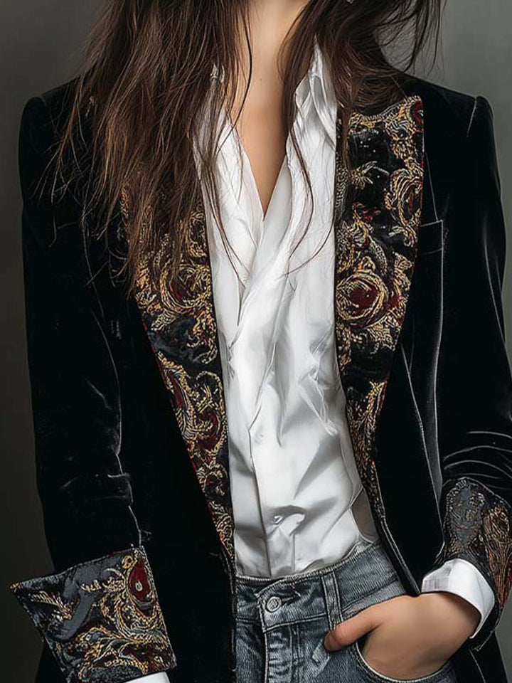 Verity | Black Baroque Lapel Blazer